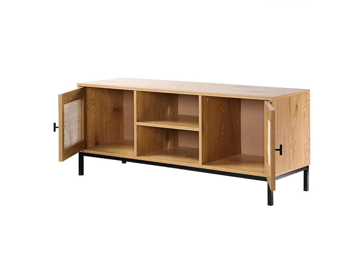 Mobile TV a 2 Porte con Impagliatura in Rattan e 2 Scomparti L120 cm - JAYA