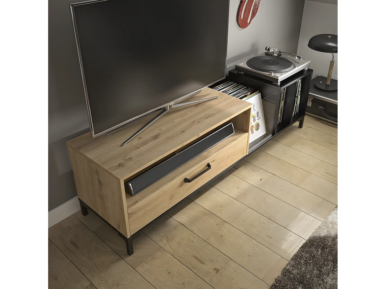 Meuble TV ARGUIN avec rangements L190 cm - Fabrication Française