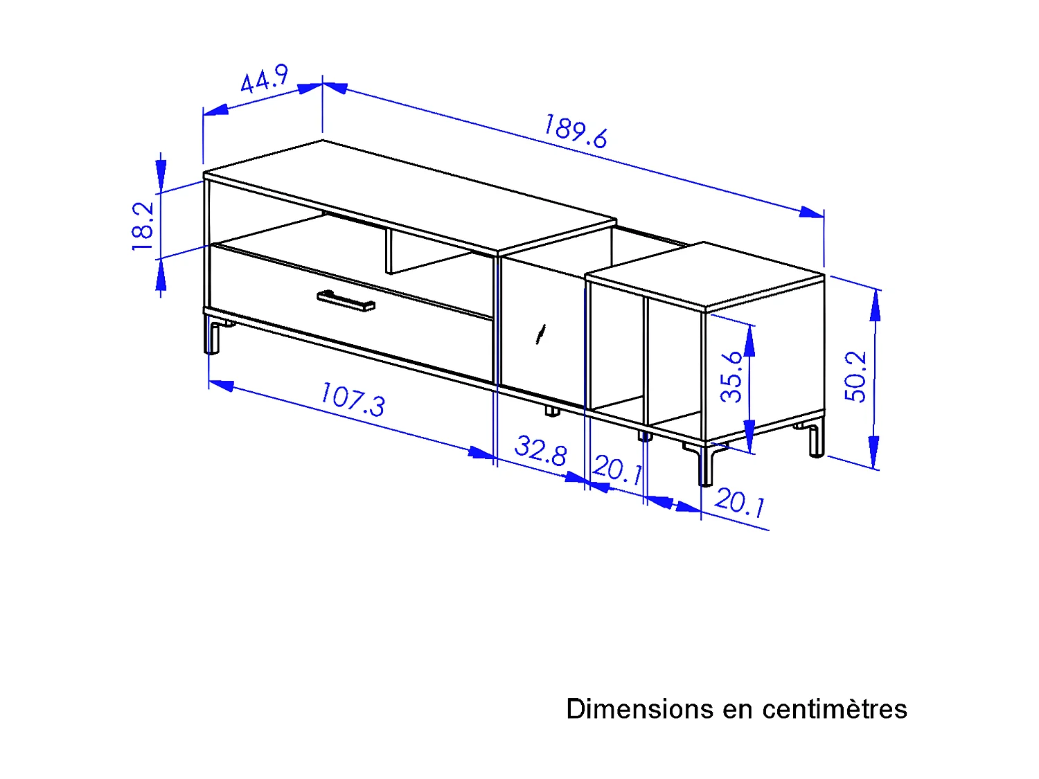 Meuble TV ARGUIN avec rangements L190 cm - Fabrication Française