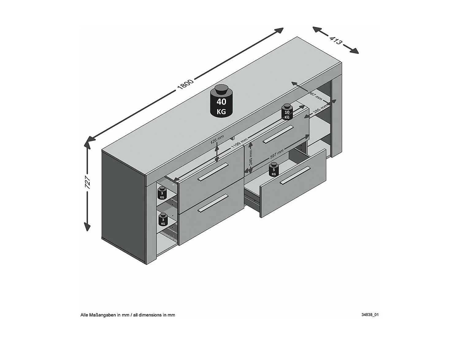TV-meubel 4 laden 6 vakken - Vibio