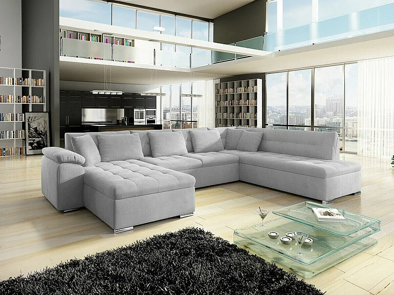 Sofá rinconero Comfivo 128, Gris, Función de descanso, 348x205x76cm