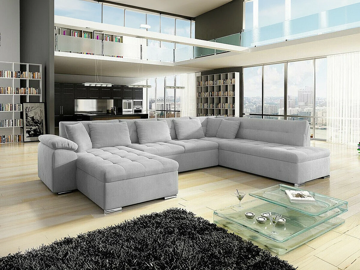 Sofá rinconero Comfivo 128, Gris, Función de descanso, 348x205x76cm