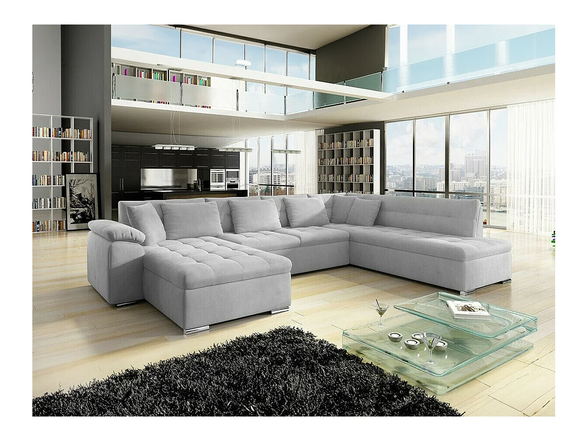 Canapé d'angle Comfivo 128, Gris, Fonction de couchage, 348x205x76cm