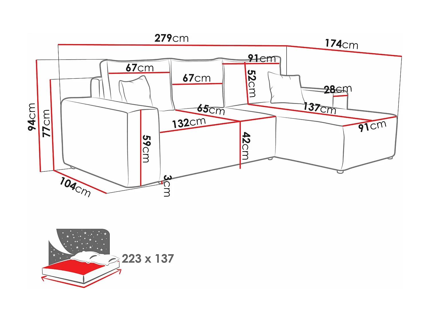 Divano angolare Clovis 108, Nocciola, Con, 279x174x94cm