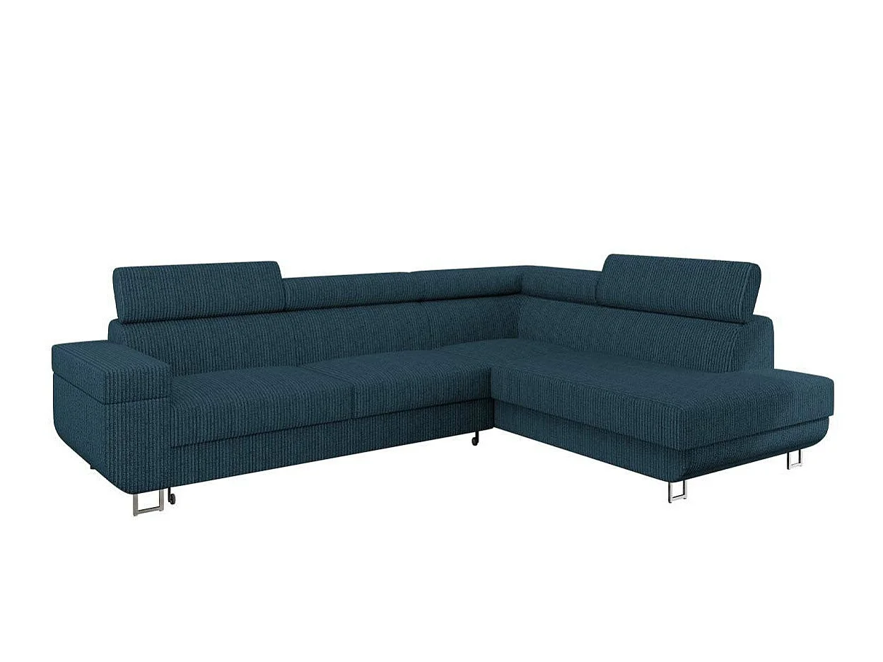 Canapé d'angle convertible 3 places en tissu turquoise