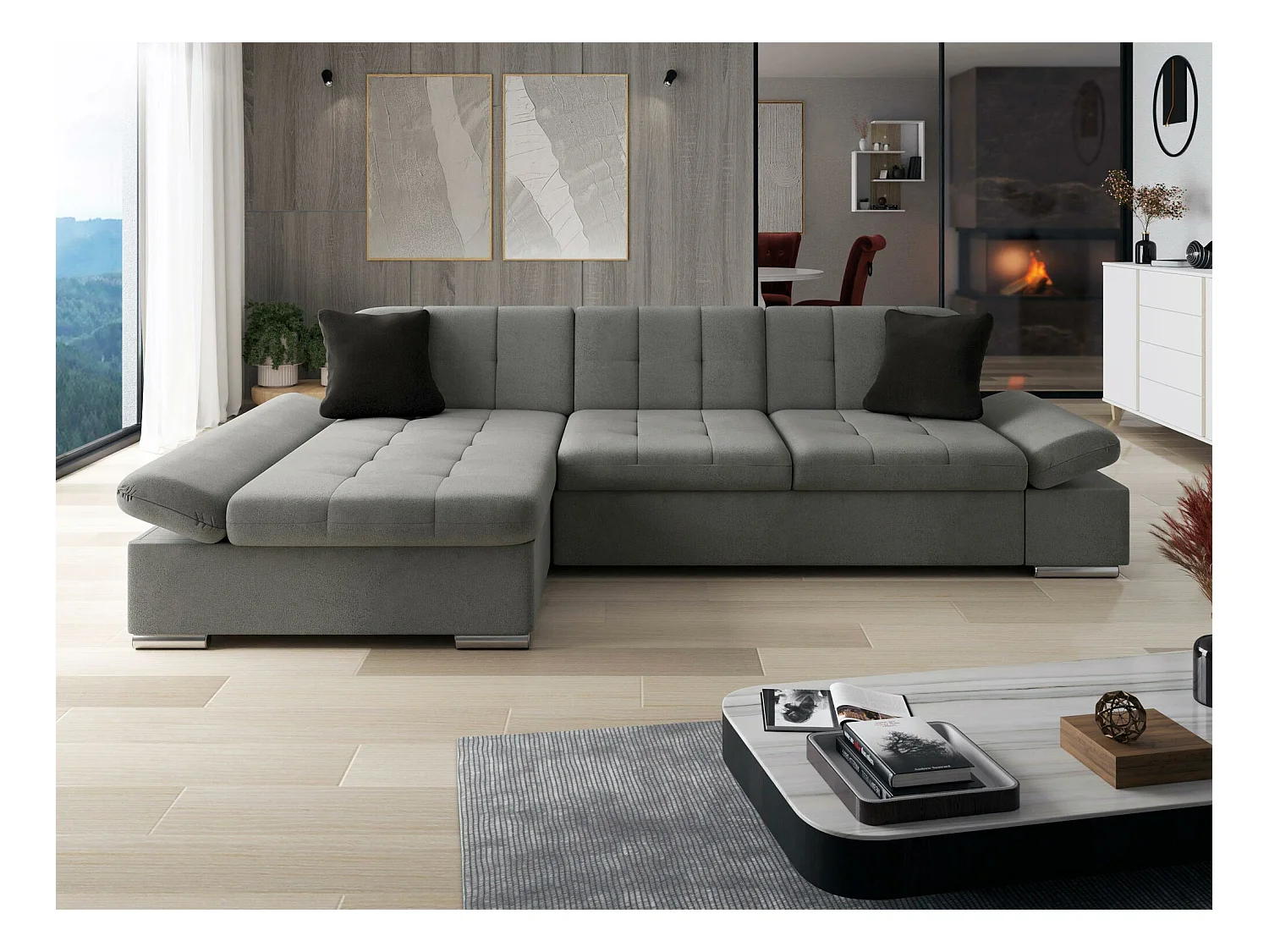 Sofá rinconero Comfivo 219, Gris, 278x161x76cm