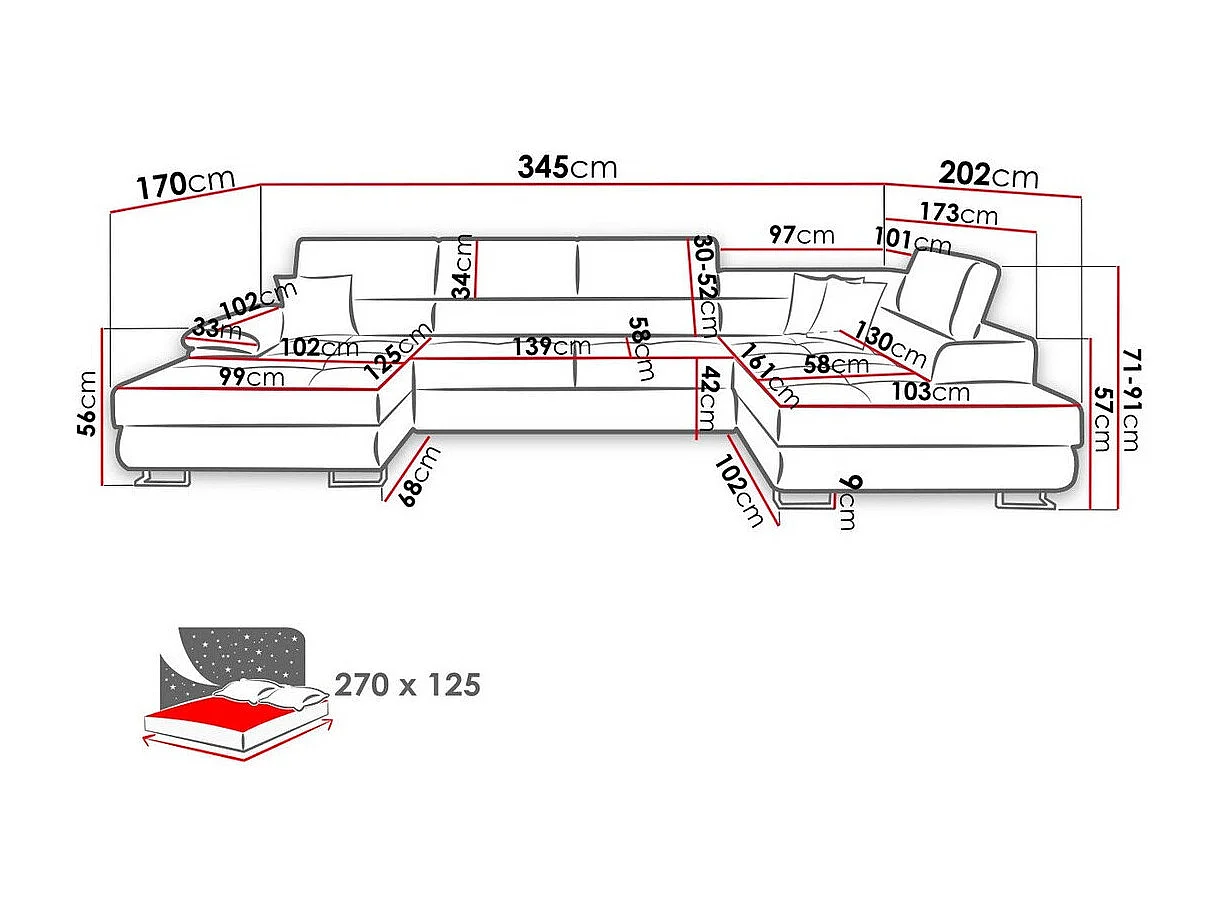 Sofá de canto Comfivo 241, Rosé, Funcionalidade de dormir, 35x20x7cm