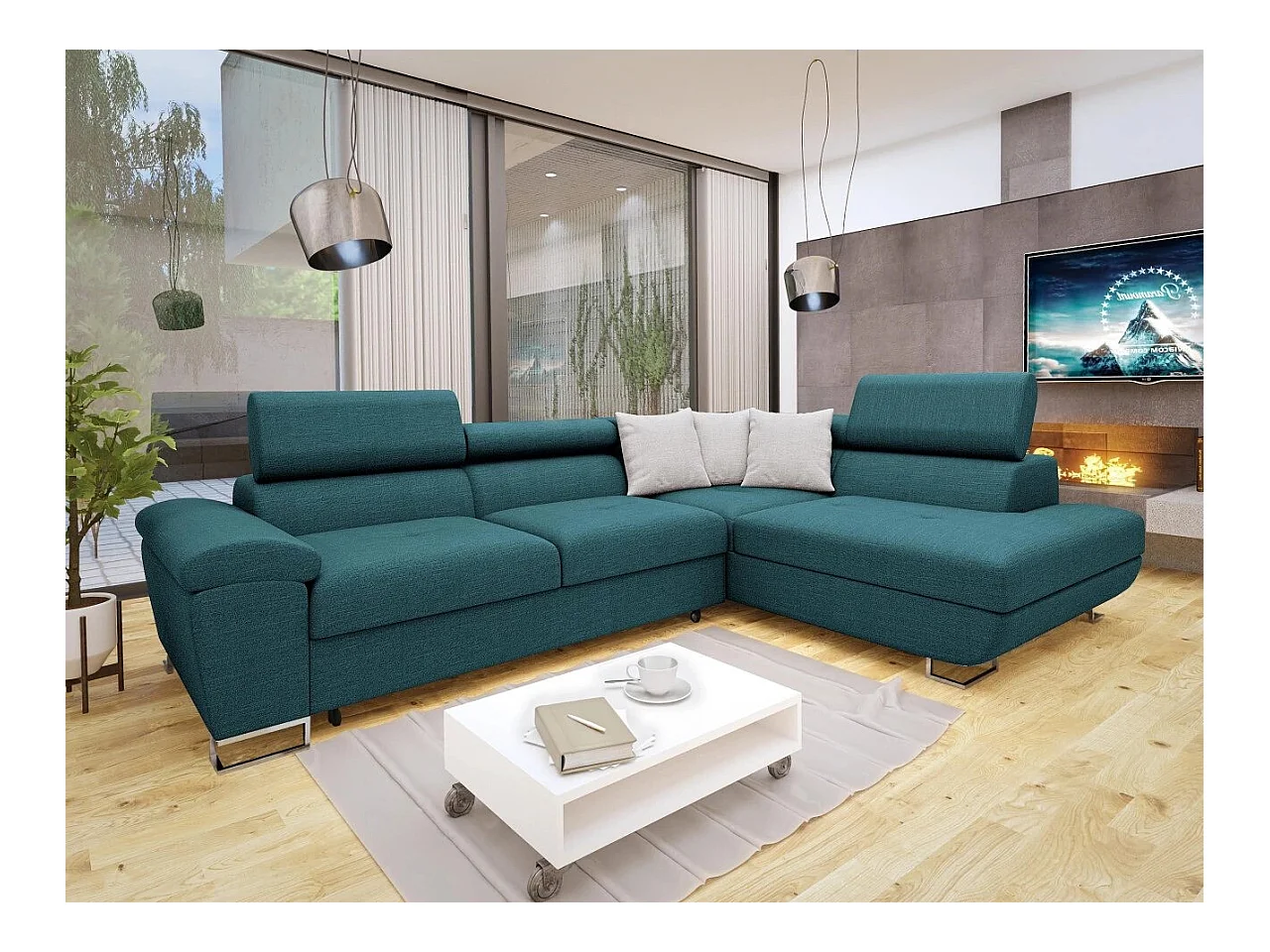 Divano angolare Comfivo 290, Turchese, Con, 270x202x71cm