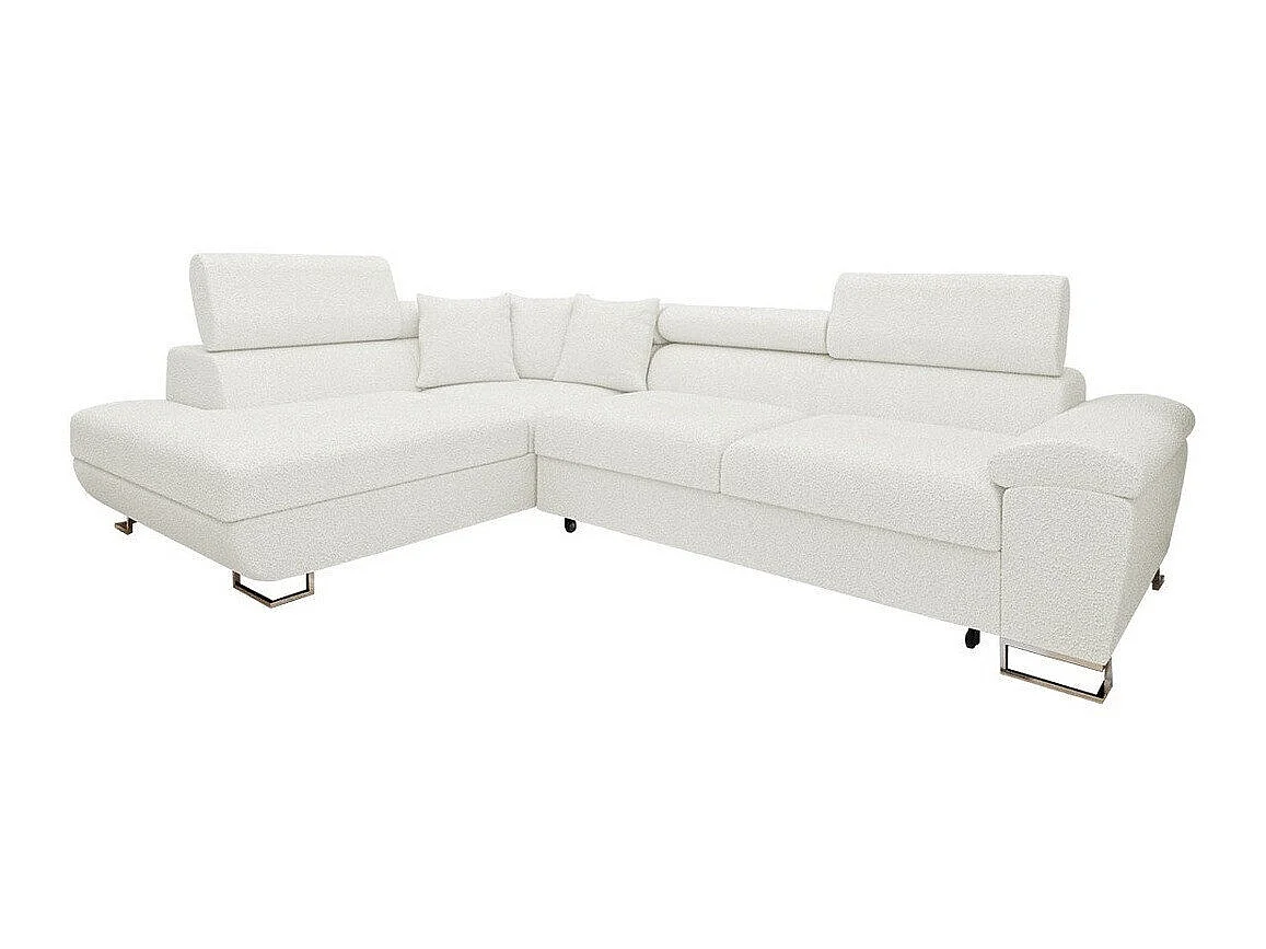 Canapé d'angle convertible 3 places en tissu blanc 270x202x71 cm