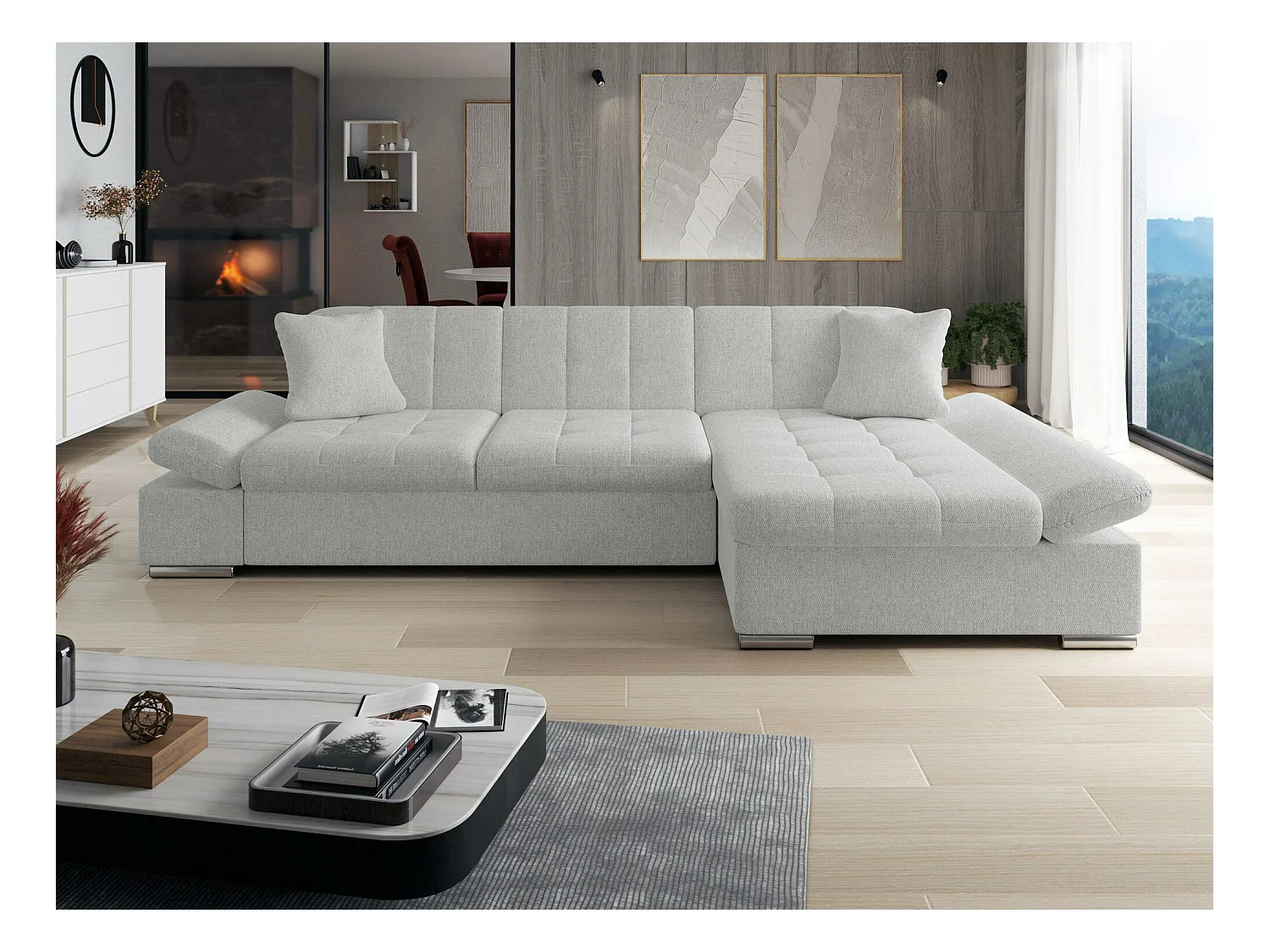 Sofá rinconero Comfivo 219, Gris, 278x161x76cm