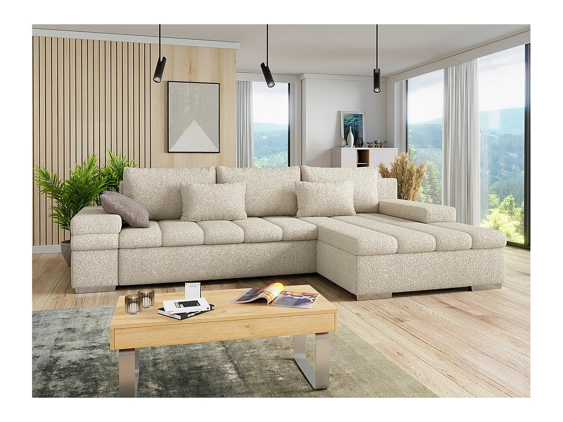 Canapé d'angle Comfivo 169, Brun clair, Fonction de couchage, Boîte de literie, 310x175cm
