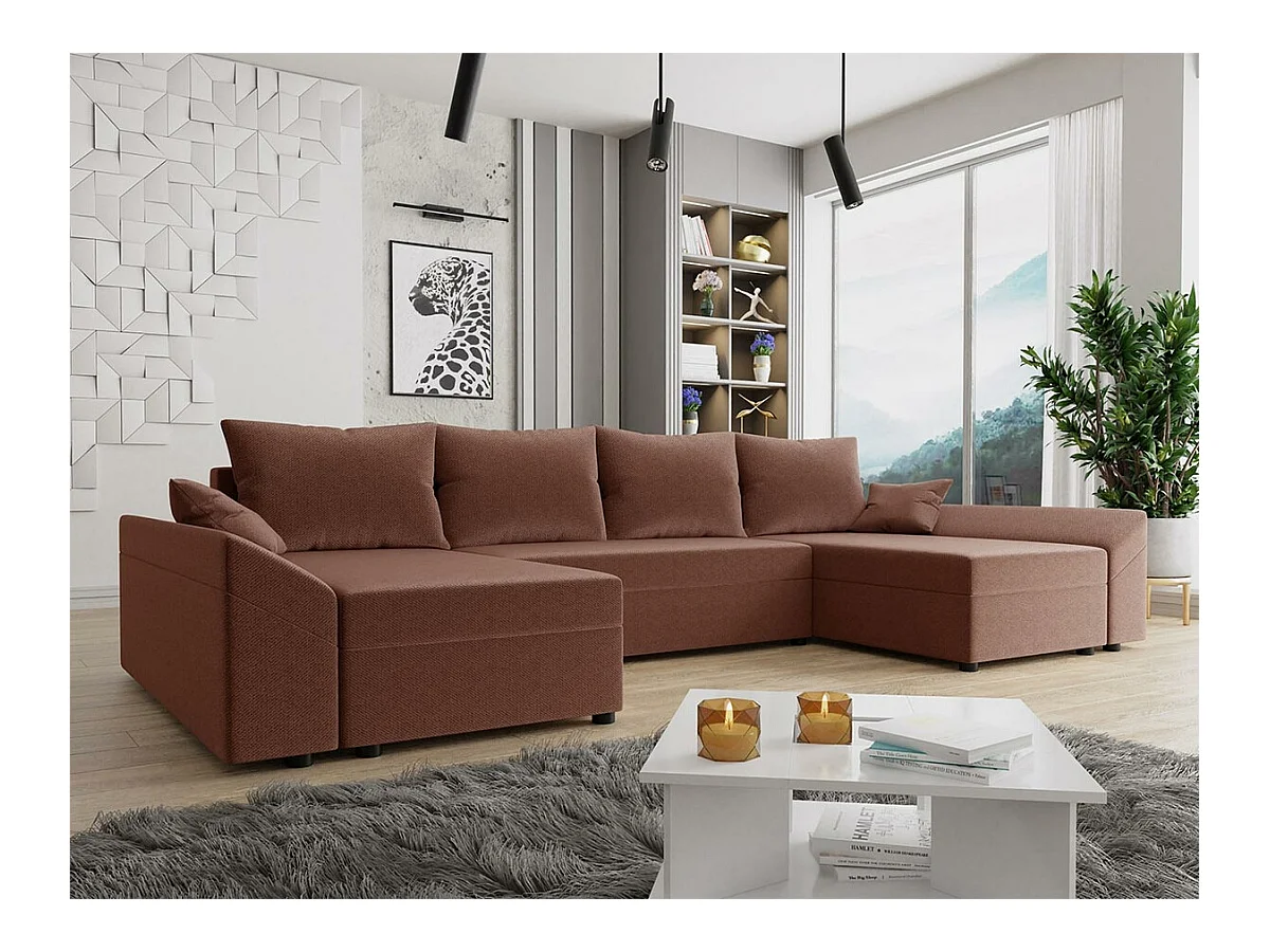 Canapé d'angle Memphis 131, Rose, Fonction de couchage, Boîte de literie, 317x140x82cm