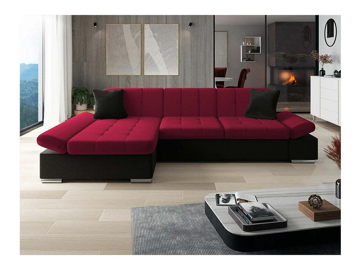 Canapé d'angle Comfivo 152, Rouge, Fonction de couchage, Boîte de literie, 278x161x76cm