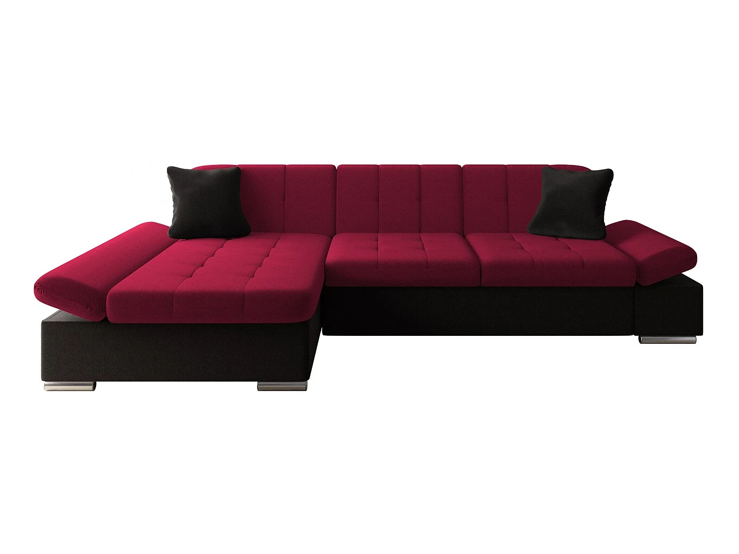 Canapé d'angle convertible 3 places en tissu rouge 278x161x76 cm