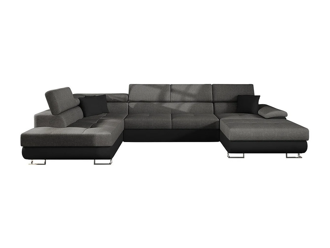 Sofá rinconero Comfivo 190, Gris, Función de descanso, Almacenaje, 345x202x71cm