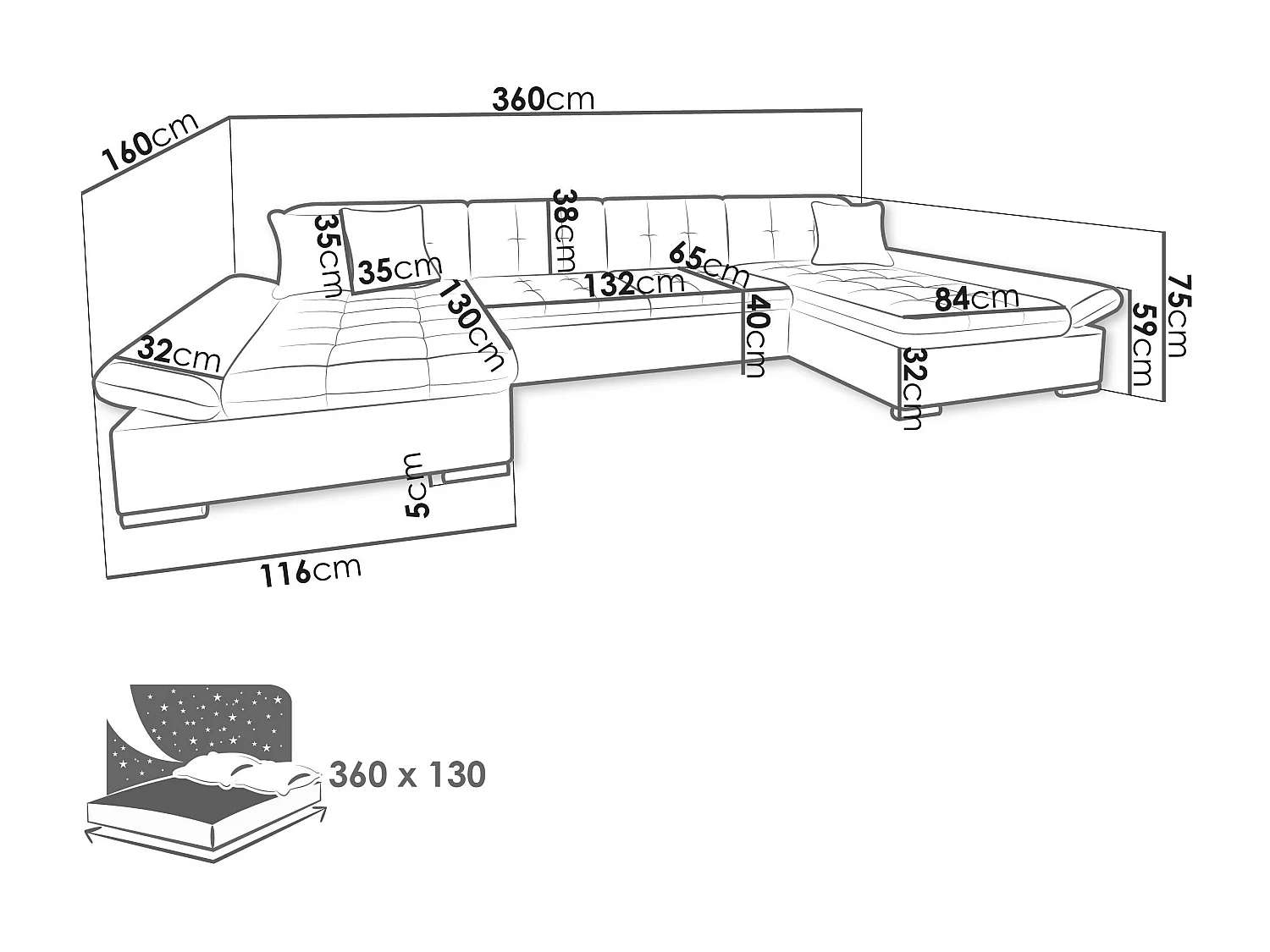 Sofá de canto Comfivo 155, Cinzento, Funcionalidade de dormir