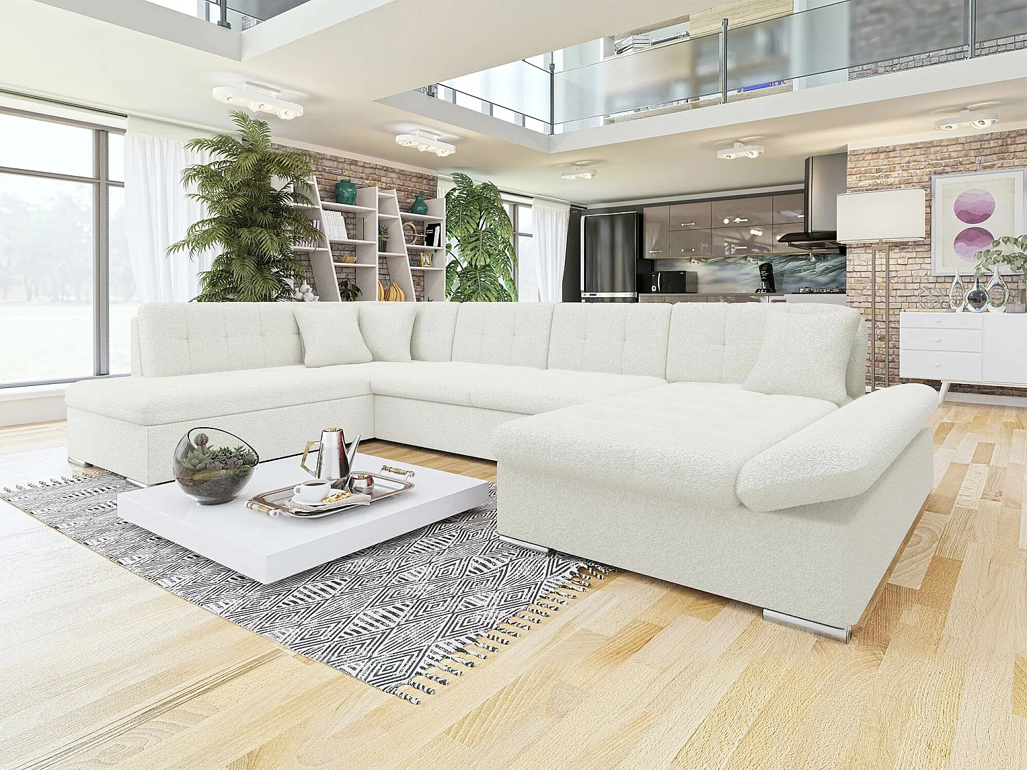 Canapé d'angle Comfivo Tilia II, Blanc, Disponible, 345x205x76cm