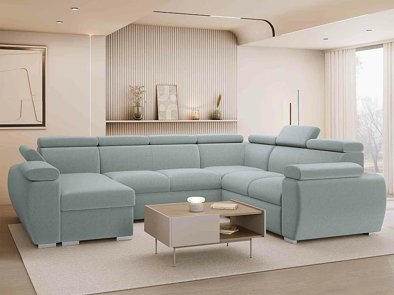 Canapé d'angle Columbus 134, Gris, Disponible, 325x260x85cm