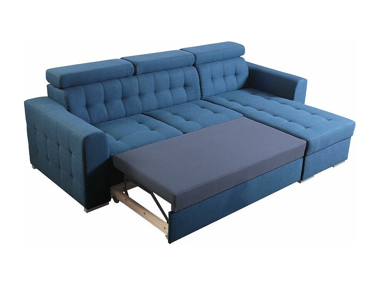 Sofá rinconero Temple 123, Azul, Función de descanso, Almacenaje, 265x175x87cm