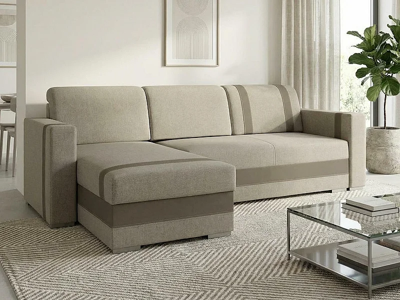 Canapé d'angle Edinburg 101, Brun clair, Disponible, 235x155x82cm