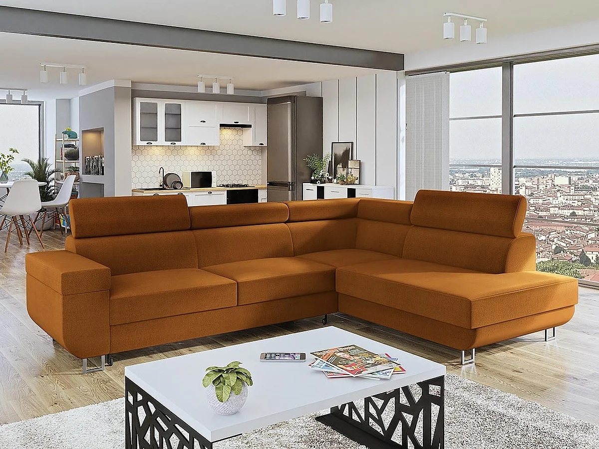 Ecksofa mit Schlaffunktion und Bettkasten - 253x188x71-86 cm - Manila 31 - Seite: Rechts - Fonti