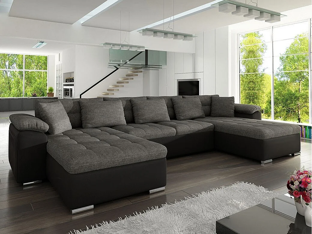 Canapé d'angle Comfivo 111, Gris, Fonction de couchage, 375x155x76cm