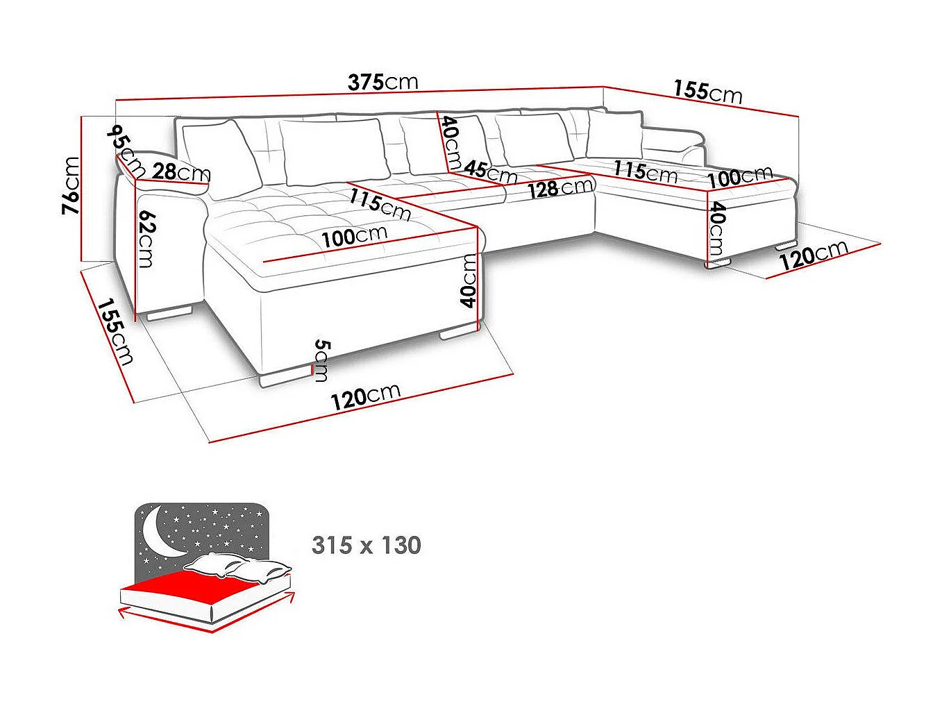 Canapé d'angle Comfivo 111, Gris, Fonction de couchage, 375x155x76cm