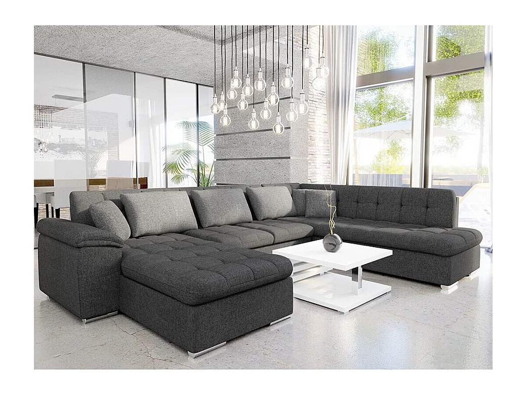 Canapé d'angle Comfivo 140, Gris, Fonction de couchage, 348x205x76cm