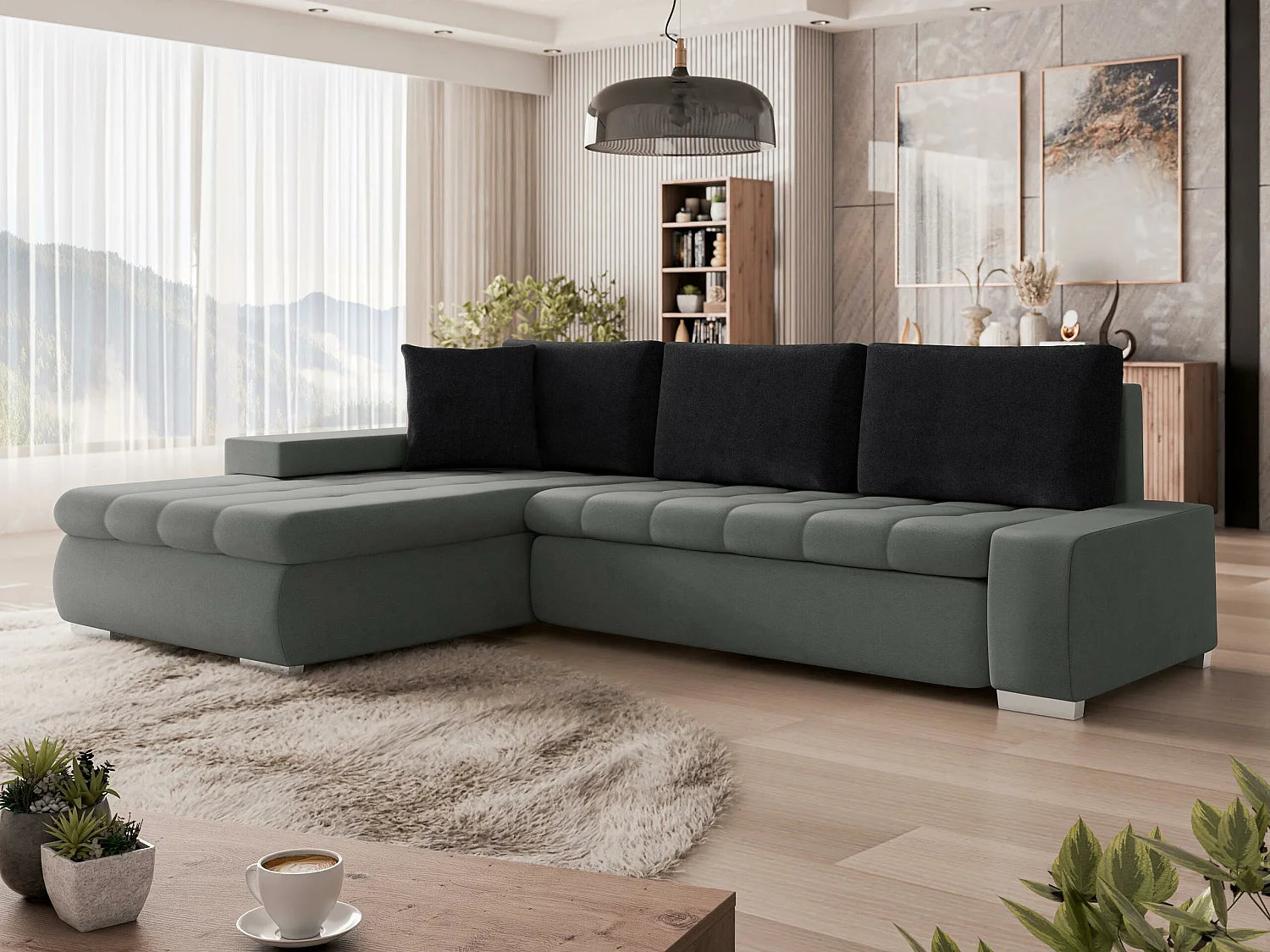 Canapé d'angle Comfivo Nitor, Gris foncé, Disponible, 265x185x85cm