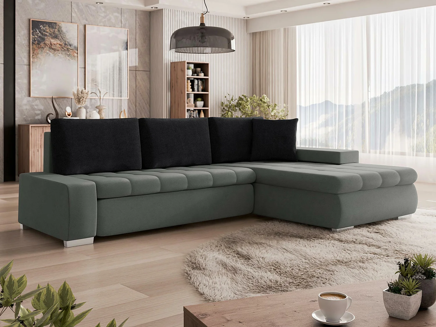 Canapé d'angle Comfivo Nitor, Gris foncé, Disponible, 265x185x85cm