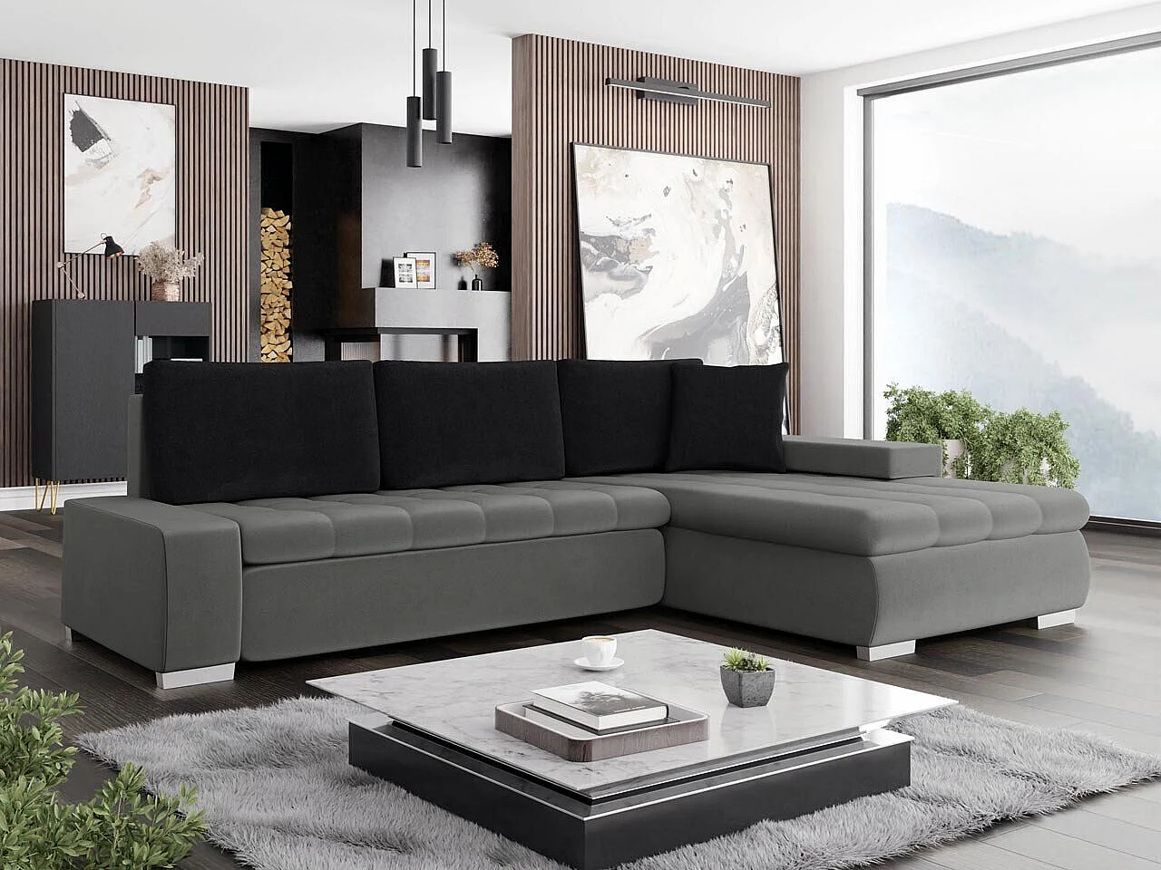 Canapé d'angle Comfivo Nitor, Gris foncé, Disponible, 265x185x85cm
