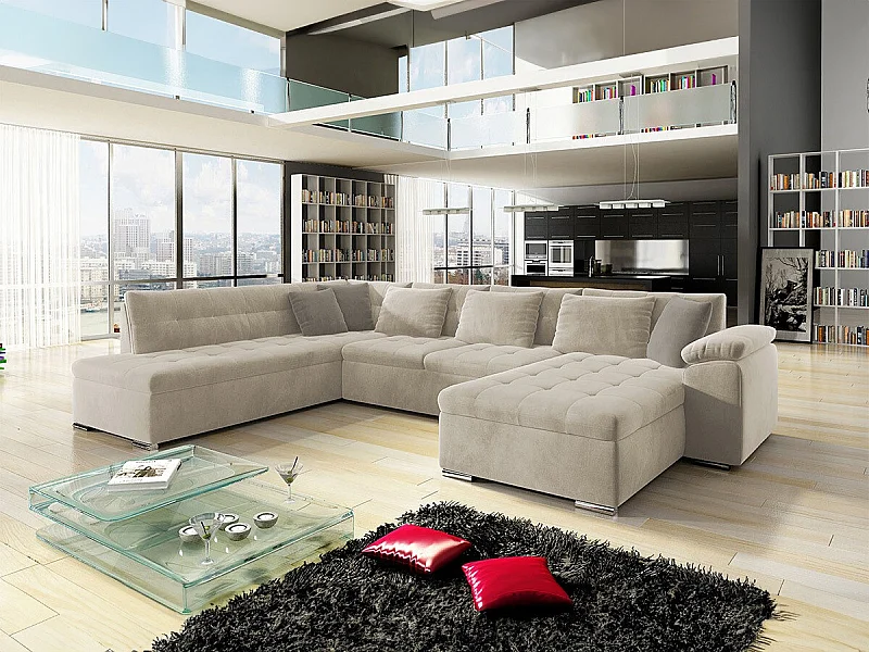 Sofá rinconero Comfivo 114, De color marrón claro, Función de descanso, Almacenaje, 348cm