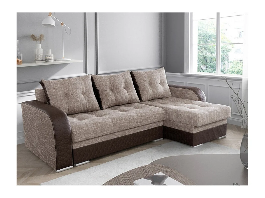 Canapé d'angle Boulder 101, Brun clair, Fonction de couchage, Boîte de literie, 238x140cm