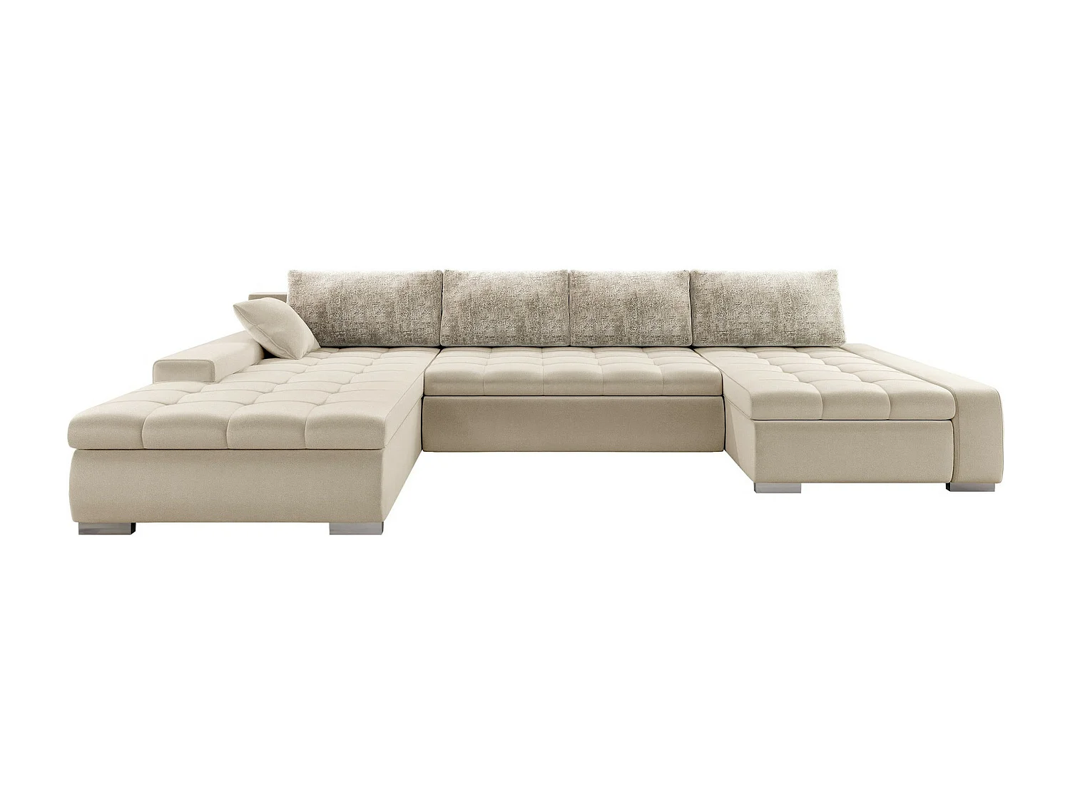 Sofá rinconero Comfivo 248, De color marrón claro, Función de descanso, Almacenaje, 394cm