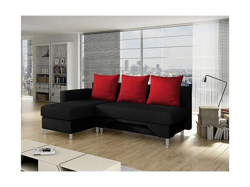 Sofá de canto Akron 100, Preto, Funcionalidade de dormir, 22x13x10cm