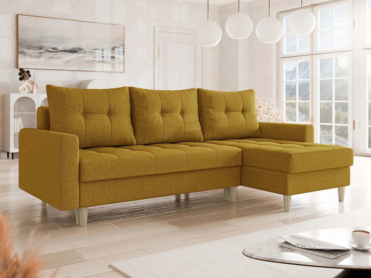 Canapé d'angle Boulder 100, Jaune, Disponible, 222x140x90cm