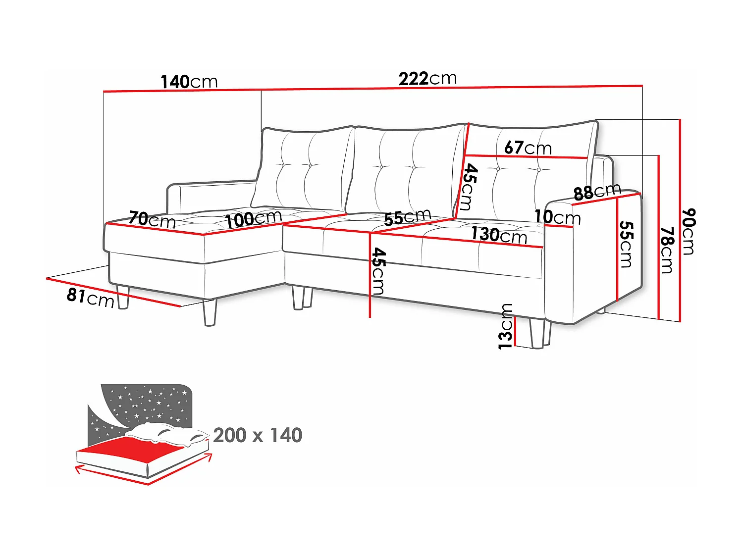 Canapé d'angle Boulder 100, Jaune, Disponible, 222x140x90cm