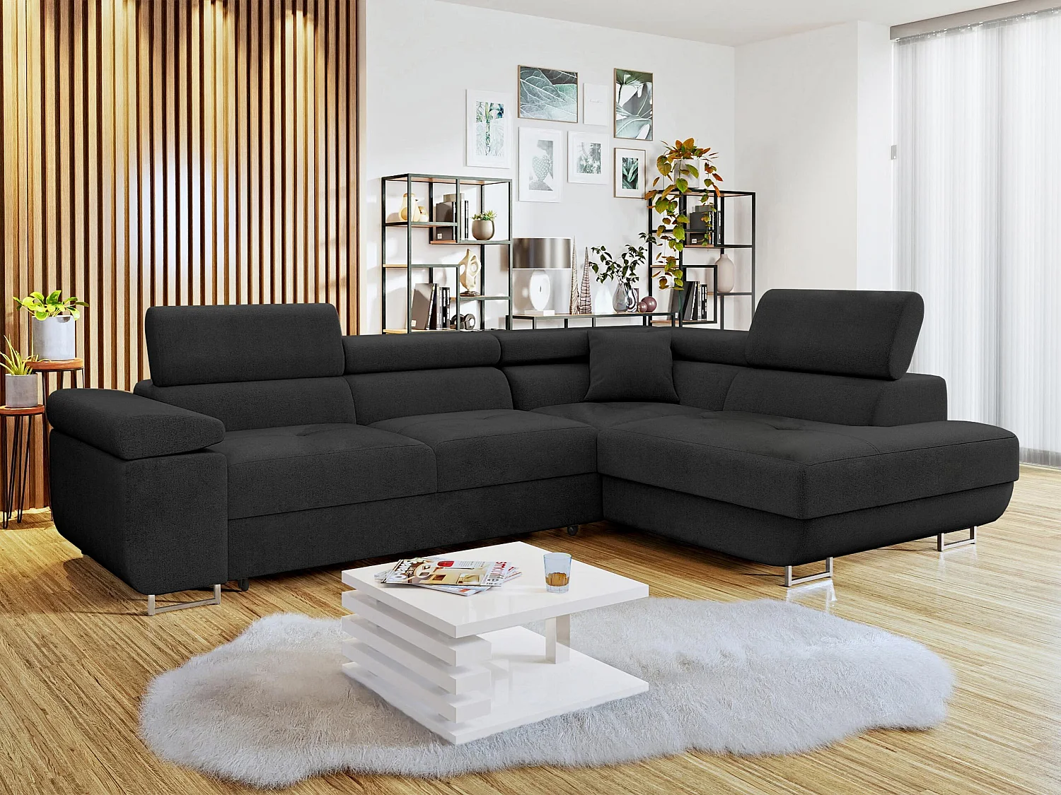 Canapé d'angle Comfivo Vinetum, Noir, Disponible, 274x203x70cm