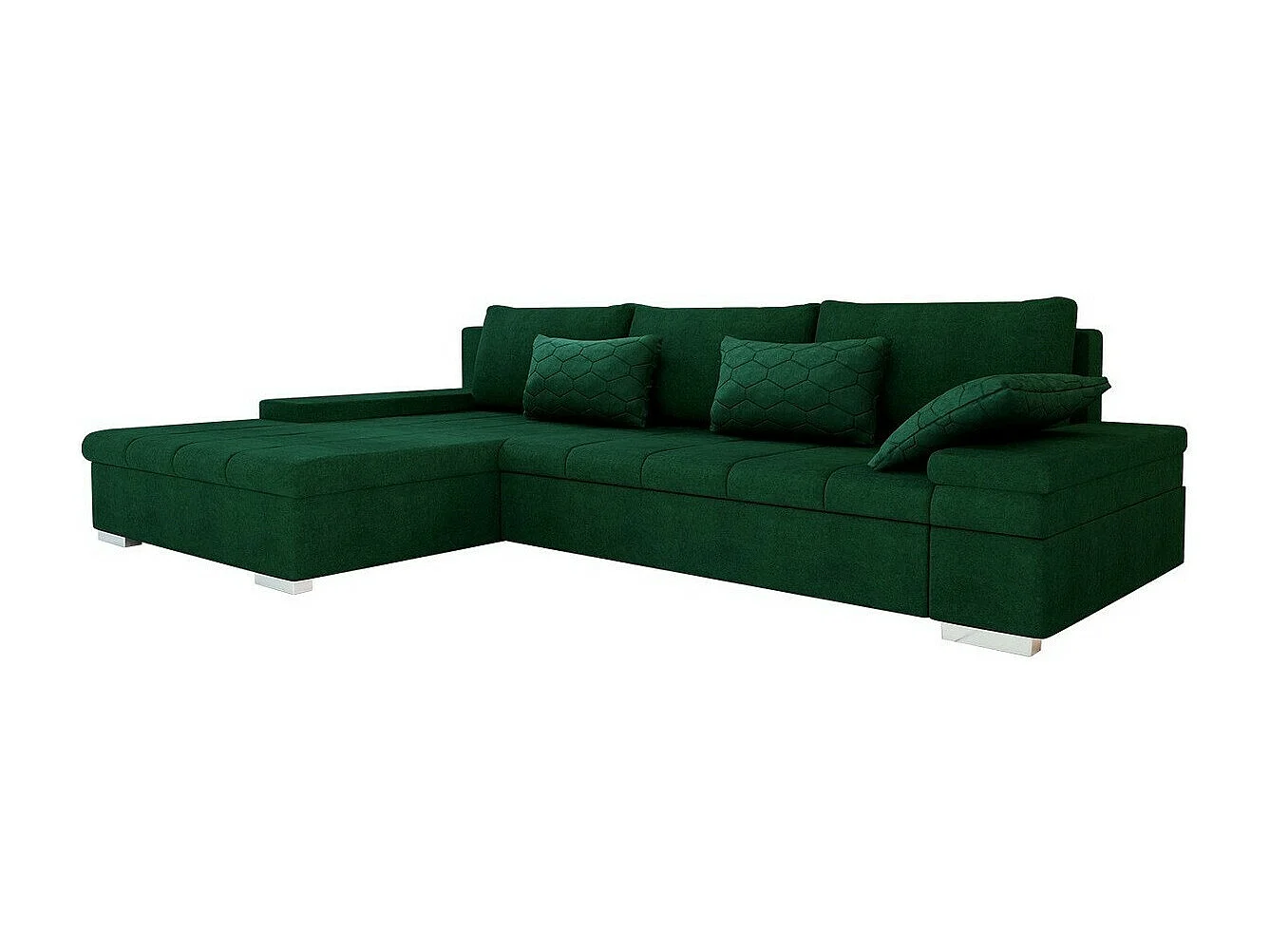 Sofá rinconero Comfivo 169, Verde, Función de descanso, Almacenaje, 310x175x83cm