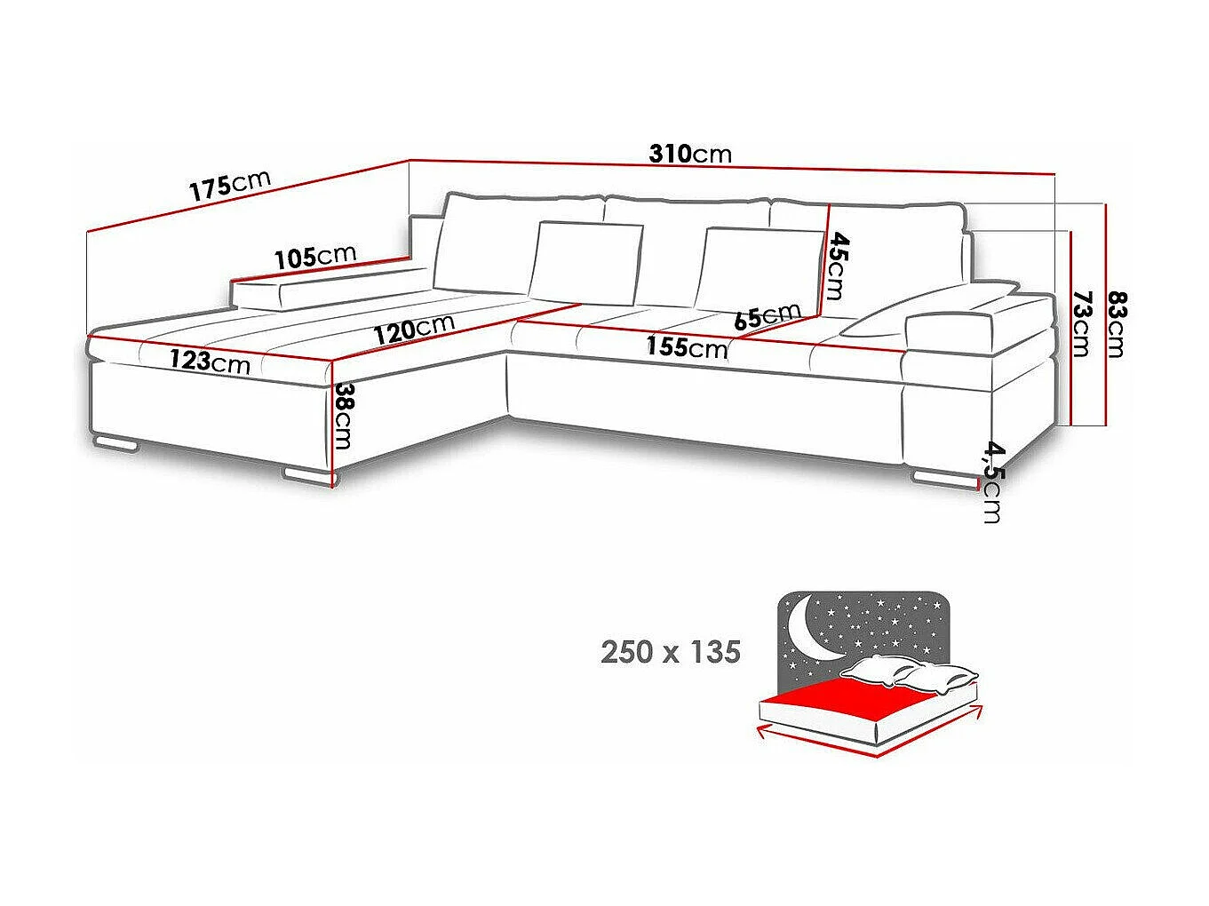 Canapé d'angle Comfivo 169, Vert, Fonction de couchage, Boîte de literie, 310x175x83cm