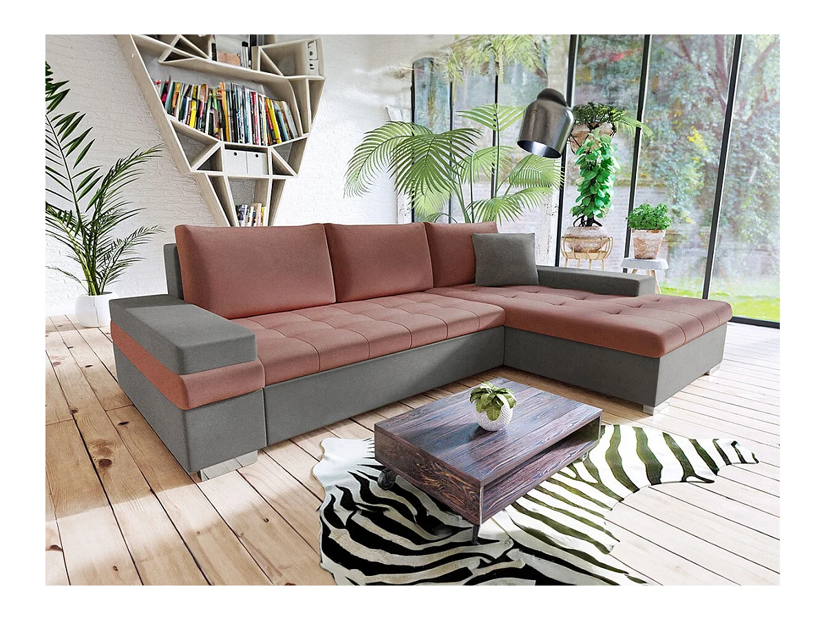Canapé d'angle Comfivo 121, Rose, Fonction de couchage, Boîte de literie, 274x182x83cm