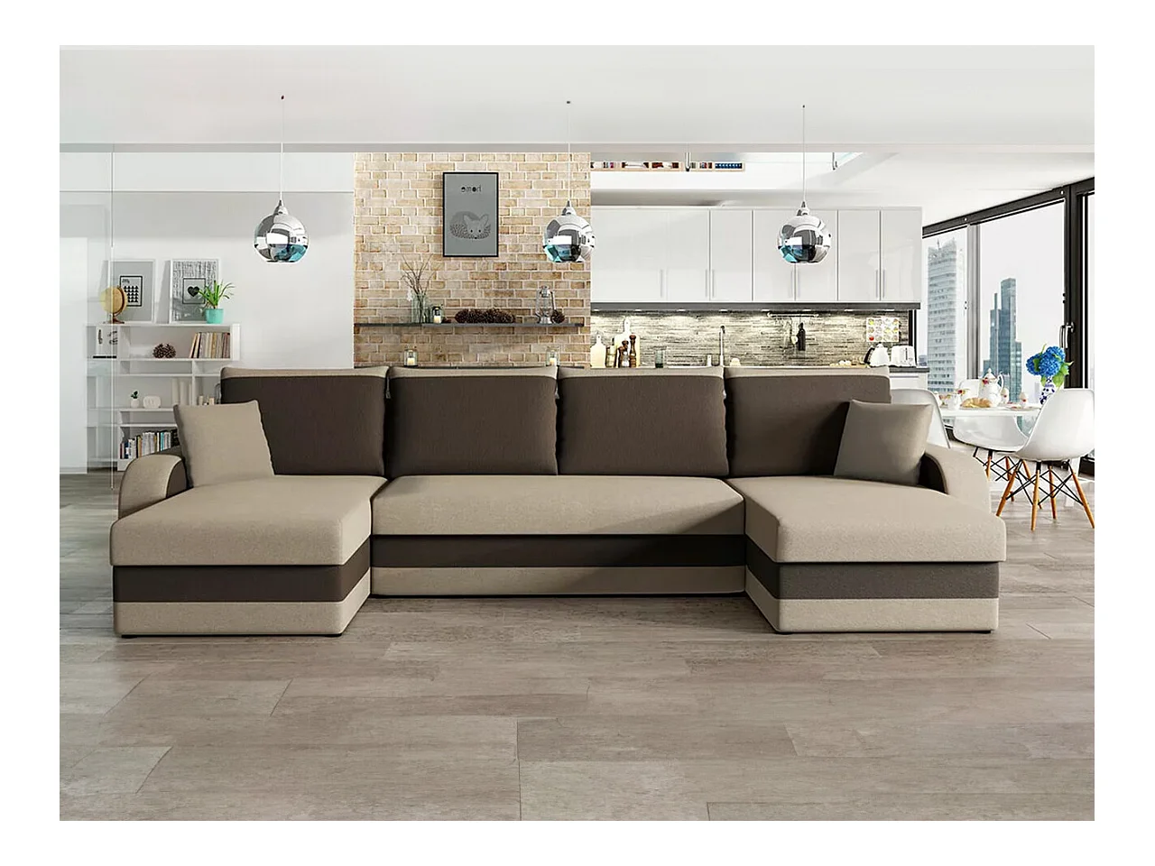Canapé d'angle Comfivo 233, Brun clair, Fonction de couchage, Boîte de literie, 304x140cm