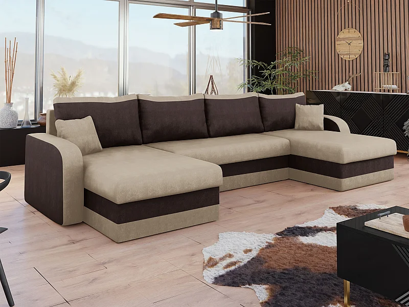 Canapé d'angle Comfivo 500, Brun clair, Disponible, 304x140x80cm