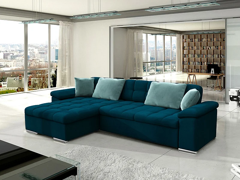 Canapé d'angle Comfivo 181, Turquoise, Fonction de couchage, Boîte de literie, 280x160cm