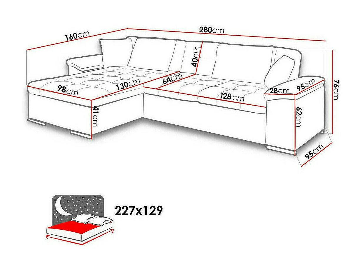 Sofá rinconero Comfivo 181, Turquesa, Función de descanso, Almacenaje, 280x160x76cm