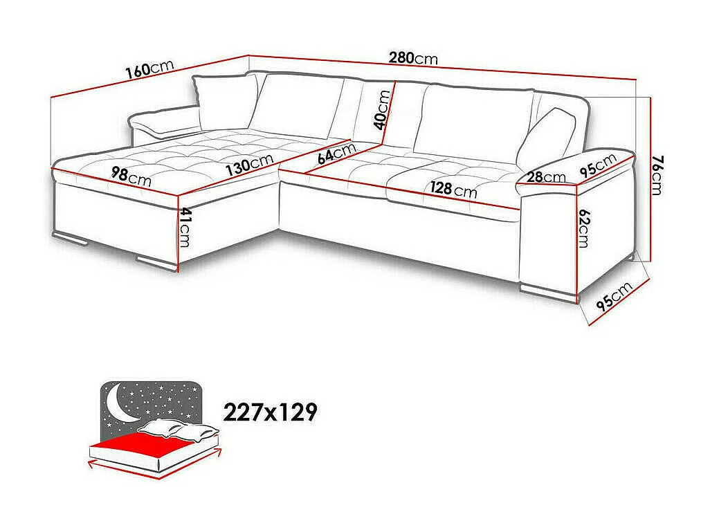 Sofá rinconero Comfivo 181, Turquesa, Función de descanso, Almacenaje, 280x160x76cm