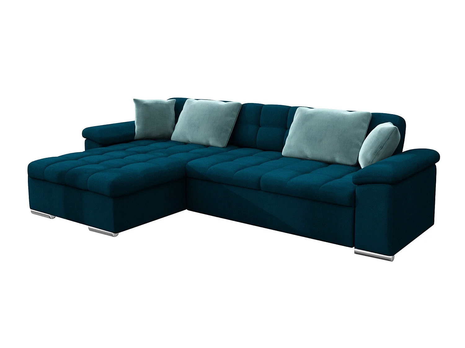 Canapé d'angle convertible 3 places en tissu turquoise