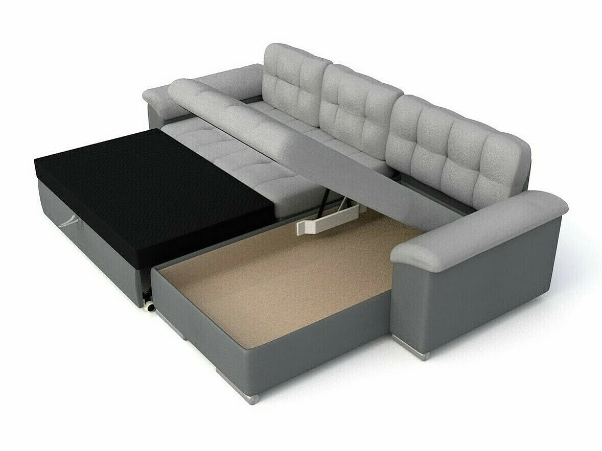 Canapé d'angle convertible 3 places en tissu turquoise
