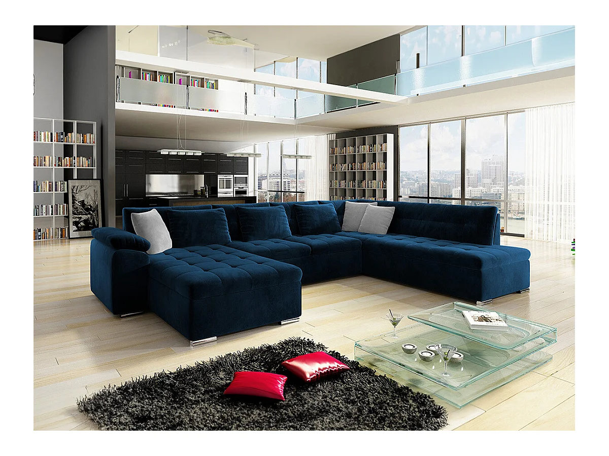 Sofá rinconero Comfivo 128, Azul, Función de descanso, 348x205x76cm
