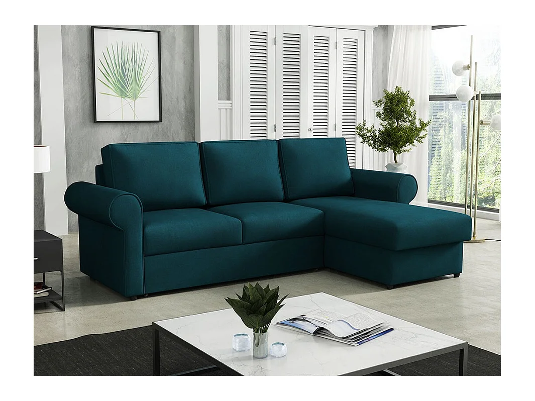 Canapé d'angle Columbus 131, Turquoise, Fonction de couchage, Boîte de literie, 246x155cm